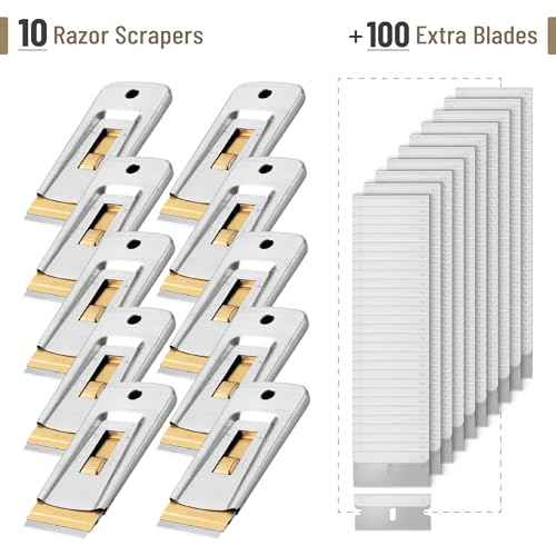 Bates- Metal Razor Blade Scraper Tool, 10 Pack, 100 Extra Blades, Stainless Steel Heavy-Duty Cleaning Razor Scraper Tool