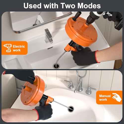 ¡¼2025 ????????????????¡½Drain Snake, 50-FT Plumbing Snake Drain Auger Hair Clog Remover, Flexible Plumbing Snake Use Manually or Powered for Kitchen,Bathrom and Shower Sink Gloves