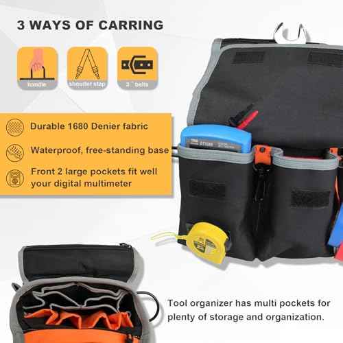 MELOTOUGH Electrician Tool Pouch Bag with Shoulder Strap 20 Pockets Tool Belt Pouch Tool Holster with Hammer Loop Tool Bag for Tradesman,Carpenter