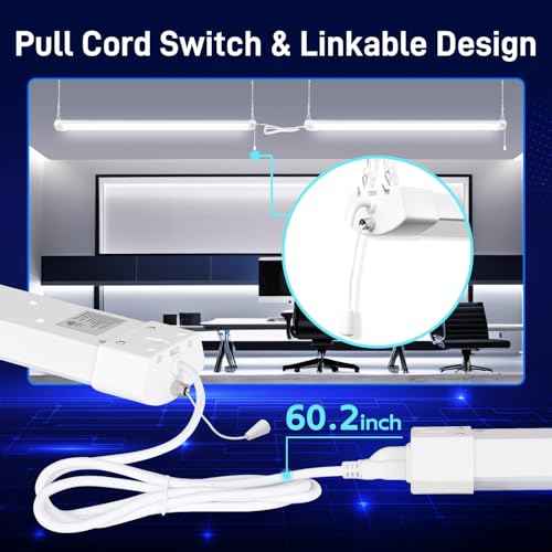 hykolity 4FT 70W LED Shop Light Linkable, 8000lm(300w Equivalent), 5000K Utility Shop Lights for Garages, Workshops, Basements, Hanging or FlushMount, with Power Cord and Pull Chain, ETL,White, 2 Pack