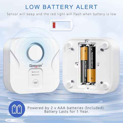 Geevon 10 Pack Water Leak Detectors for Home, 100dB Loud Water Alarm Sensor Leak Detection with Drip Alert for Basements, Laundry Rooms, Kitchen, IP56 Waterproof(Battery Included)