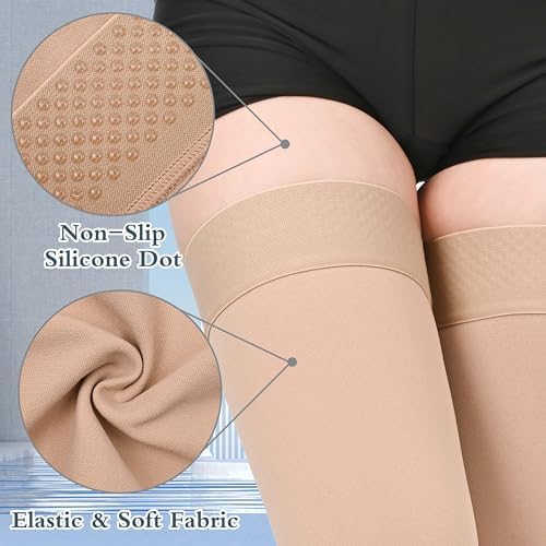 GODORIO 2Pairs 20-30mmHg Thigh High Compression Stockings, Thigh High Compression Socks for Women, Medical Compression Stockings for Varicose Veins, Swelling, Pregnant, Teacher, Doctor