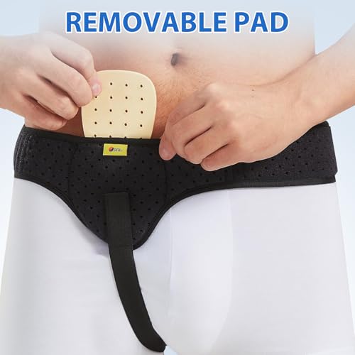 Inguinal Hernia Belt for Men & Women | Single-Side Precision Support (Left/Right) | Medical-Grade Post-Surgery Truss with Adjustable Waist Strap | Black, L (35.5"-41.5" Hip)