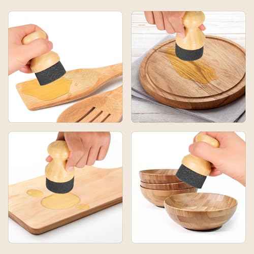 Cutting Board Oil Wax Applicator for Food Grade Mineral Oil Board Natural Bamboo Applicator 2 Packs & 1 x Bamboo Holder Set for Wooden Cutting Boards£¬Spatula£¬Spoons and Kitchen Utensils