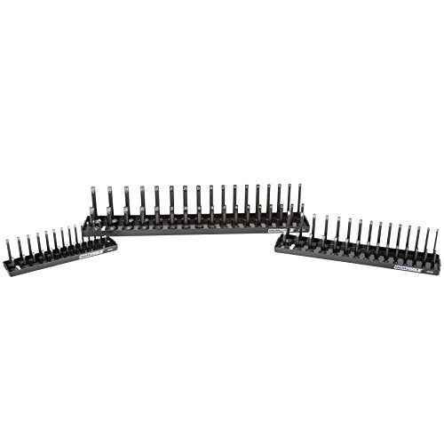 OEMTOOLS 22211 3-Pc Socket Organizer (Metric), Socket Holder for Organizing 1/4", 3/8", and 1/2" Sockets, Labeled Posts, Secure Fit, Sizes 4 mm to 27 mm