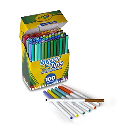 Crayola Super Tips Marker Set (100ct), Fine Point Washable Markers, Drawing Markers for Kids & Adults, Create Thick & Thin Lines, Art Supplies, Ages 3+