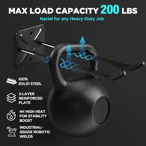 Nacial Garage Hooks, Heavy Duty Garage Hooks, 12.4 Inch Wall Mount Hangers, Max Load 200 lbs Garage Storage Utility Hook for Car Tires, Ladders, Chairs, Strollers, Power Tools, Garden Tools - 4 Pack