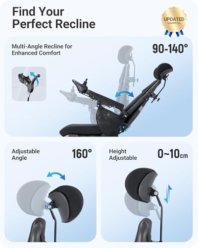 Reclining Electric Wheelchair for Adults, 90°-160° Adjustable Backrest, 16" Alloy Wheels, 5-Speed, Detachable Footrest, USB Charging & LED Light