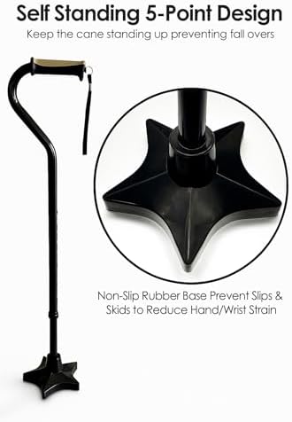 Superstar Self Standing Cane Tip has Non-Slip Heavy Duty Rubber Base to Prevent Slip, Cane Tips 3/4 inch Heavy Duty Replacement, 6-Inch Star Design for Superior Traction & Balance for Seniors