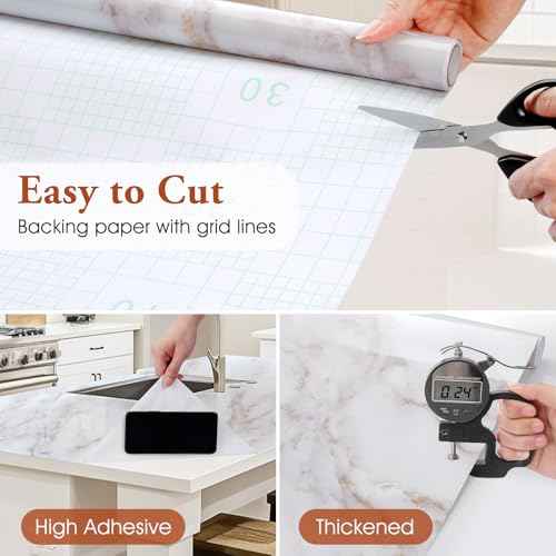 Haton Marble Contact Paper Peel and Stick Wallpaper 17.5" x 78.7" for Countertops, Removable Self Adhesive Waterproof Granite Paper for Cabinet Drawer Shelf Liner Furniture Bathroom Kitchen, Glossy