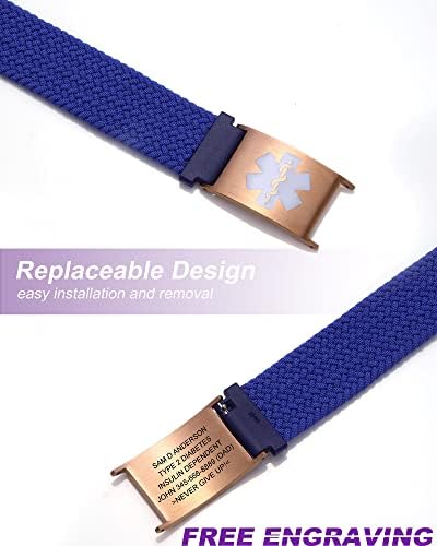 Personalized Sport Medical Alert Bracelets for Women Men - Custom Medical ID Bracelets with Free Engraving - Hook and Loop/Elastic/Stainless Steel/Silicone Watch Wristband Emergency Bracelet