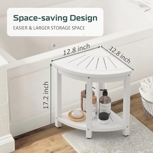 Corner Stool for Inside Shower Waterproof, HIPS Poly Lumber Shower Bench Seat Chair, Bath Shower Stool for Shaving Legs, Foot Rest with Adjustable & Non-Slip Feet, Load 400 lbs, White