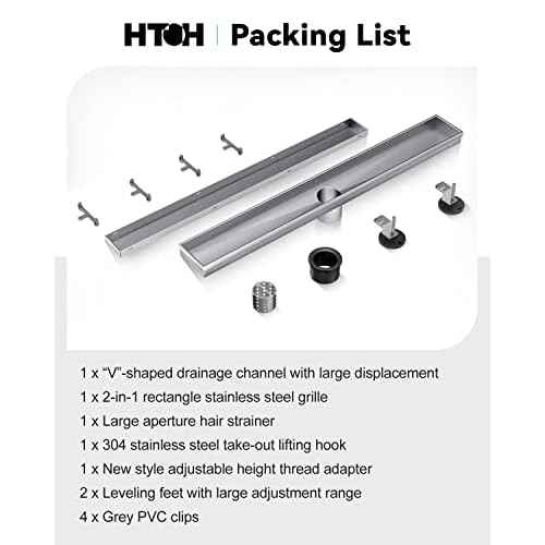 Shower Drain, 2 in 1 Linear Shower Drain 18 Inch(Brushed Nickel), 304 Stainless Steel Shower Floor Drain with Tile Insert Grate,Adjustable Feet,Hair Filter