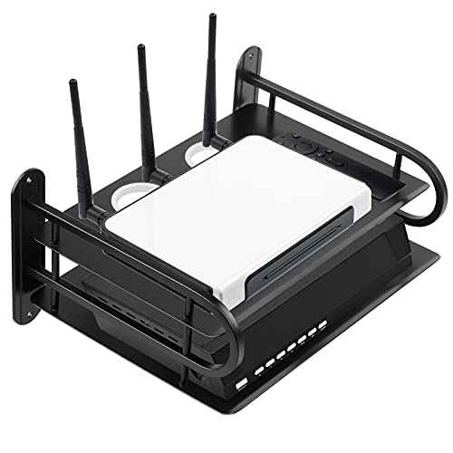 Z-Color Black Metal Double Wireless WiFi Router Storage Box/TV Set Box Shelf Wall Hanging Plug Board Bracket Cable Storage Organizer (Small)