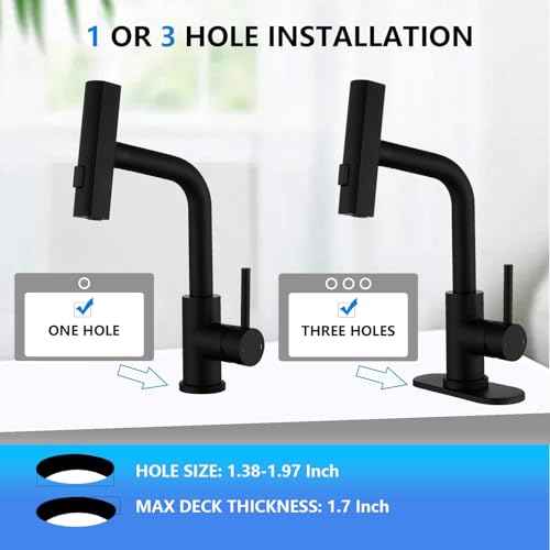 TRIPHIL Waterfall Bathroom Faucets with 3 Mode Pull Down Sprayer,Single Handle Modern Bath Sink Faucet with Pop Up Drain and Deck Plate,Matte Black 1 Hole RV, Bar,Restroom,Lavatory,Vanity Tap