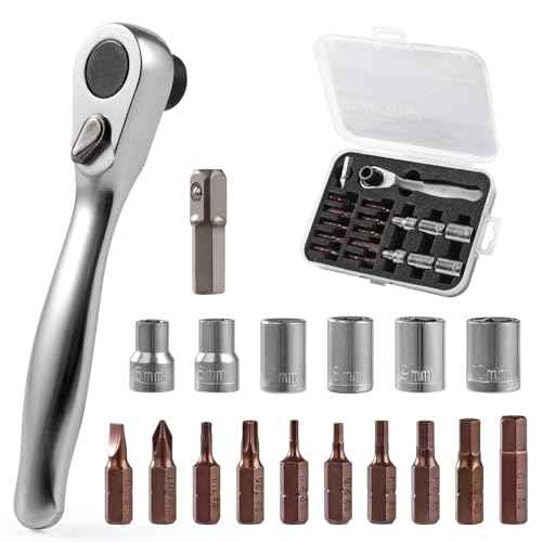 COTOUXKER Mini Ratchet Set, Right Angle Screwdriver set with 1/4 Mini ratcheting screwdriver and Bits Sockets for Tight Spaces