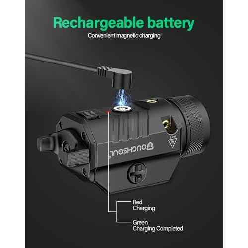 TOUGHSOUL 1200 Lumens Picatinny Rail Mount Pistol Light Green Laser Combo, White LED Flashlight with Green Beam Powered by Built in Rechargeable Battery
