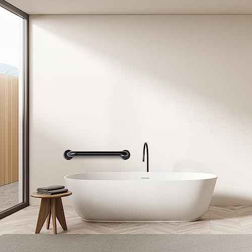 Handicap Grab Bars, 2 Pack 18 Inch Shower Grab Bar for Seniors, 304 Stainless Steel ADA Grab Bars for Bathtubs and Showers, Safety Shower Handles for Elderly, Disabled (Matte Black Knurled)