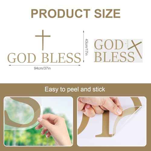 God Bless Cross Wall Decal, PVC Material God Bless Stickers Decorative God Bless Backdrop God Bless Banner God Bless Wall Decor for God Bless Baptism Decorations