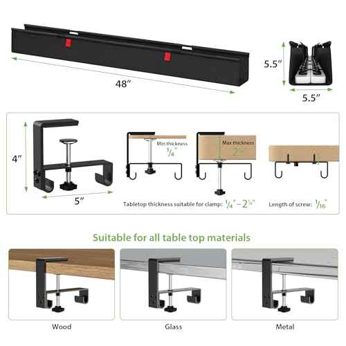 KEEGH Extra Large 48" Under Desk Cable Management Tray - Under Desk Cord Management - Clamp/Screw Mount - Support Upto 70lbs - Fabric Wire Management - Cable Raceways Tray Cord Hiders for Office/Home