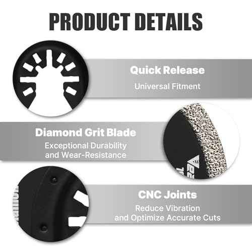 Diamond Oscillating Saw Blades 4PCS, 3'' Universal Multitool Blades for Grit Grout Removal, Quick Release Multi Tool Kit for Tile, Air Brick, Cement, Concrete, Masonry