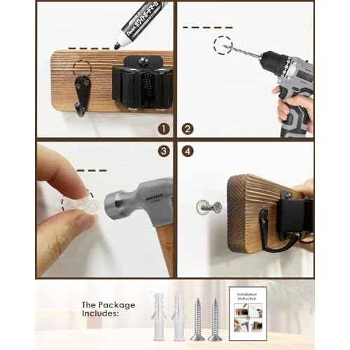 AceMining Broom Holder Wall Mounted, 2 Pack 4 Holders and 4 Hooks Mop Holder, Wooden Mop and Broom Holder with Anti slip rubber, Natural pine wood Brush Holder, Mop Wall Holde with Nail installation
