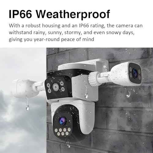 EVERSECU Triple Lens WiFi PTZ Security Camera, Three Cameras in One, Side Cameras with Adjustable All-Angle Arm, 2K 360¡Æ View No Blind Spot, Auto Tracking, Spotlight, 2 Way Audio