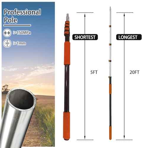 Telescoping Extension Pole, Reach to 26FT Telescoping Pole Multi-Purpose 5-20FT Lightweight, Sturdy with Universal Twist-on Metal Tip Extendable for Dusting Painting Window Cleaning