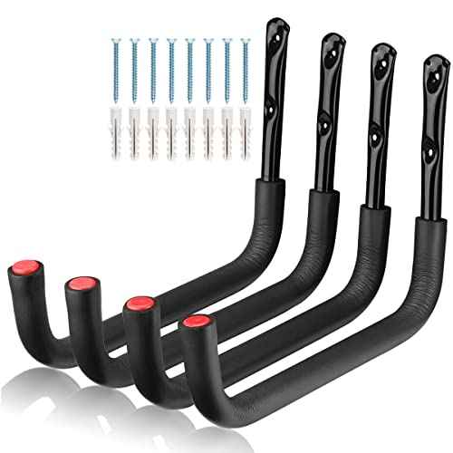 Garage Storage Kayak Hooks, 15.5 Inch Heavy Duty Storage Hanger, Wall Mounted Rack for Hanging Canoe Paddleboard, Surfboard, Snowboard, Ladders, Bikes, Black and Red, 15.5Inches x 10.8Inches