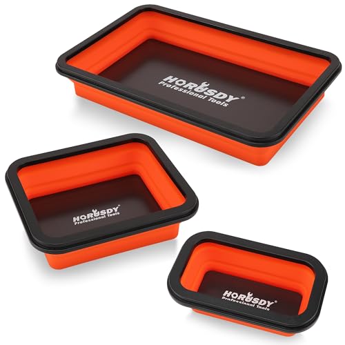 HORUSDY 3-Piece Magnetic Parts Tray Set, Tool Trays for Storage Organizer Screw, Bolts, Washers, Nuts and Small Tools. Tool Gifts for Men, Orange and Black