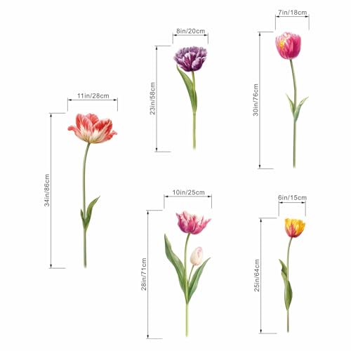 5 Large Tulip Flowers Wall Stickers - Wildflower Floral Garden Wall Stickers - Girls Bedroom Living Room Sofa TV Background Home Wall Decor