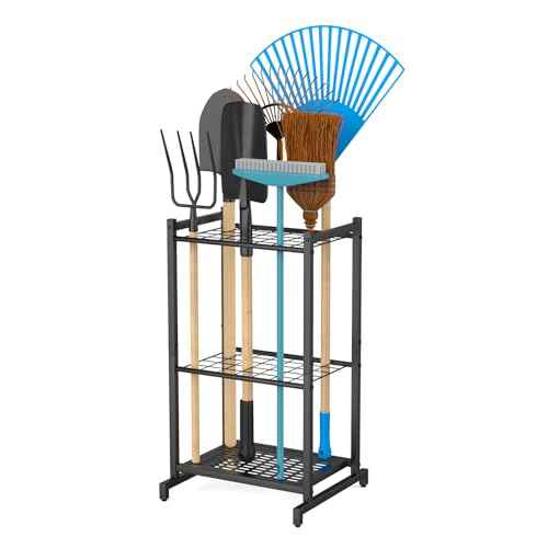Garden Tool Organizer for Garage£¬Garden Tool Storage Rack with Wheels£¬Yard Tool Holder for Garage, Shed, Outdoor, Tool Stand