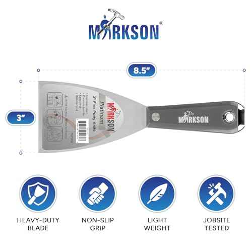 MARKSON Putty Knife 3", Scraper Tool Stainless Steel Blade, Paint Scraper with Nylon Handle Hammer End