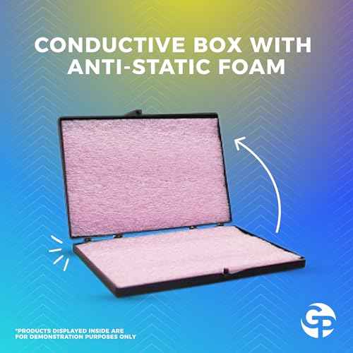 5 Antistatic Storage Cases with Foam Insert ? 6"Lx 4"W x 0.5H", Made in the USA, Black Plastic Hard Case with Foam and Hinged Lids, Small Storage Box for Electronic Components