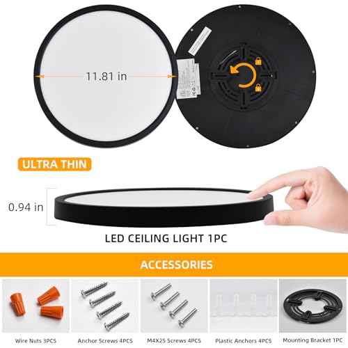 Hlite 4pack 12 inch Flush Mount LED Ceiling Light Fixture,24W 2400LM Super Slim Light Fixtures Ceiling Mount 3000K/4000K/5000K 3CCT Selectable,Ceiling Light Fixtures for Kitchen,Bedroom (Black)
