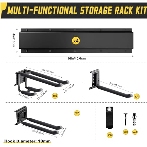 64'' Garage Tool Organizer Wall Mount, 18 PCS Adjustable Garden Tool Hanger Rack, Garage Hooks Heavy Duty, Shovel Holder Wall Mount, Storage Hooks for Hanging in Garage