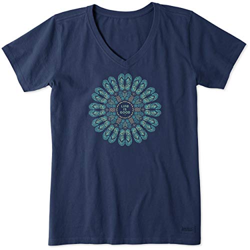 Life is Good. Womens Crusher Vee Flip Flop Mandala, Darkest Blue