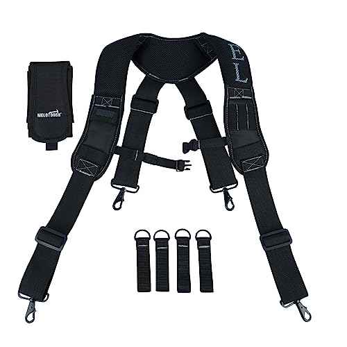 MELOTOUGH Work Belt Suspender Tool Belt Suspenders Bag Suspenders for Men Heavy Duty with Gel Shoulder Pad Detachable Phone Holder for Construction/Electrician/Contractor/Carpenter