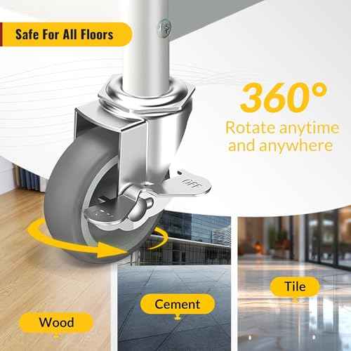 HOLKIE Caster Wheels 3 inch Locking Casters Set of 12, Threaded Stem 3/8" -16 x 1-1/2" (Diameter 3/8", Length 1-1/2") Swivel Heavy Duty Castors Gray