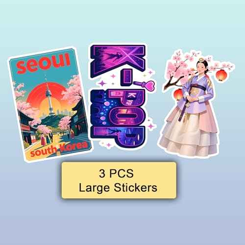 100 PCS South Korea Stickers ? Korean Travel Icons, Food & Culture Vinyl Waterproof Decals for Laptop, Scrapbook, Water Bottle, Car, Guitar ? Fun Gift for Teens & Adults