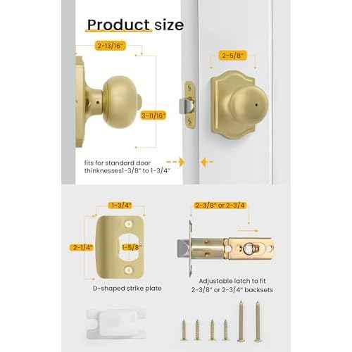 goldenwarm 6 Pack Brushed Gold Privacy Door Knobs Interior for Bedroom & Bathroom, Classic Gold Interior Door Knobs