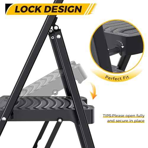 KINGRACK 4 Step Ladder 800lb Capacity, Folding Step Stool with Wide Anti-Slip Pedal & Safety Handrails, Lightweight Steel Ladder for Kitchen, Pantry, Office, Black