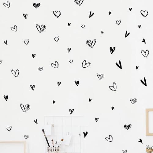 62 Pcs Black Love Heart Graphics Wall Stickers, sacinora Valentine Romantic Love Wall Decals Removable Vinyl Peel and Stick for Valentine's Day Anniversary Living Room Bedroom Art Home Decorations