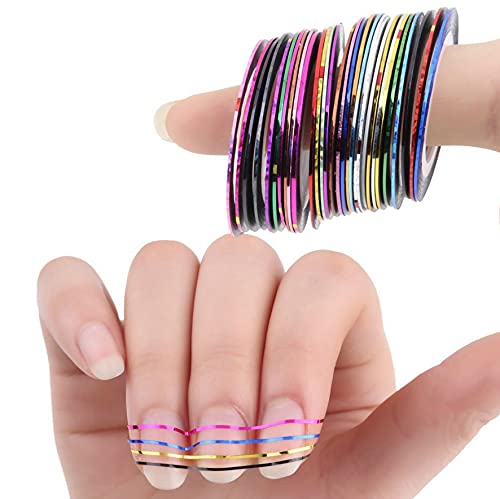 Artdone 38Pcs Nail Striping Tape Lines Kit With Nail Art Pens Dotting Tools And Liner Brushes For Gel Polish Small Detail Drawing Design Paint