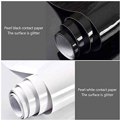 Wudnaye Black Contact Paper Glossy Waterproof Self Adhesive Wallpaper for Kitchen 15.7inchx118.1inch Black Wallpaper Peel and Stick Backsplash Vinyl Removable Wall Paper Kitchen Countertop