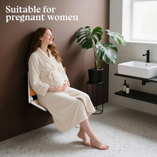 Wall Mounted Shower Seat - 16IN Fold Down Shower Seat with Heavy Duty 400LB Capacity, Non-Slip Shower Benches for Inside Shower, Ideal for Elderly, Disabled & Pregnant Women, 2025 Upgraded Yellow