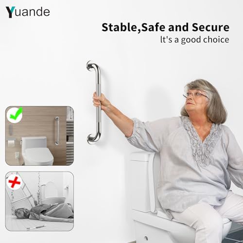 4 Pack 16 Inch Shower Grab Bar, YuanDe Chrome Bathroom Grab Bar Handle w/Anti-Slip Knurled Grip, Stainless Steel Bath Balance Bar,1" Diameter Safety Hand Rail Support,Handicap Injury Elderly Senior