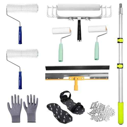 Self-Levelling Cement Tool Kit, Epoxy Floor Kit, Spike Roller for Self Leveling, Floor Leveling Tools with Epoxy Roller, Epoxy Shoes Spikes, Self-Leveling Rake, Stainless Steel Scraper, Extension Rods