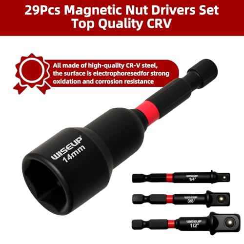 WISEUP 29PCS Magnetic Nut Driver Set£¬Impact Drill Driver Bit Set & 1/4" Hex Shank£¬Cr-V Steel SAE & Metric Power Nut Drivers£¬Includes Magnetic Bit Holder, Quick Release Extension with Storage Bag