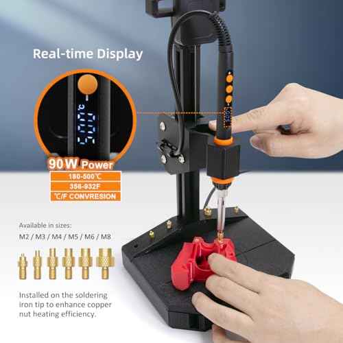 Vertical Heat Set Insert Tool Pressing Machine with 90W Soldering Iron, Heat Set Tips M2-M8, 30PCS Brass Nuts Threaded Inserts for 3D Printed Part